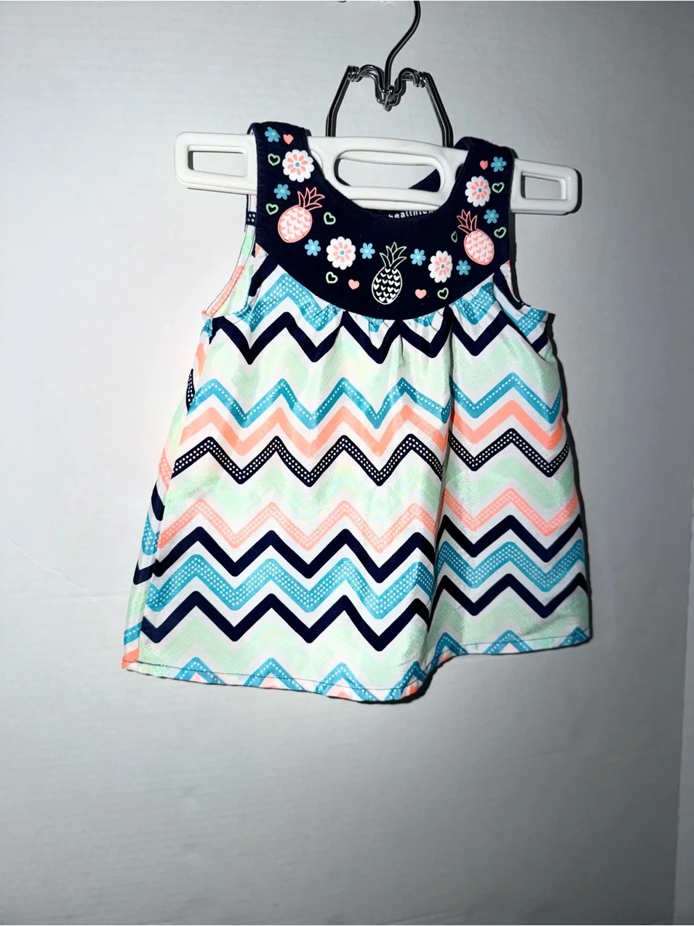 healthtex Navy Pink Mint Chevron Pineapple Tank Dress